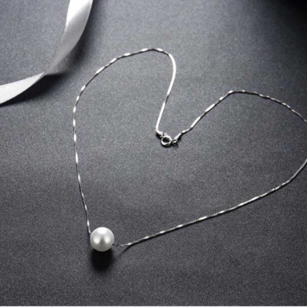 NEW 925 Sterling Silver Simple Pearl Necklace - Picture 1 of 8